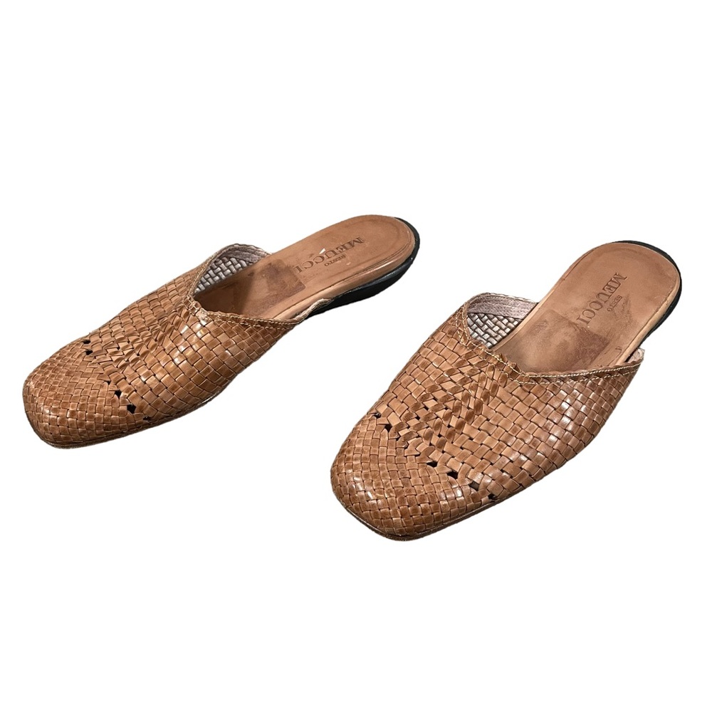 SESTO MEUCCI Light Brown Leather Woven Mule Made in Italy Size 7